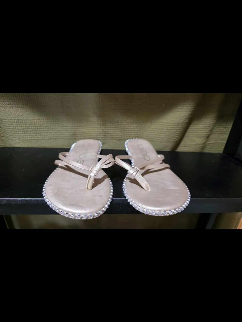 bebe Nude Pink Jeweled Toe-Loop Sandals